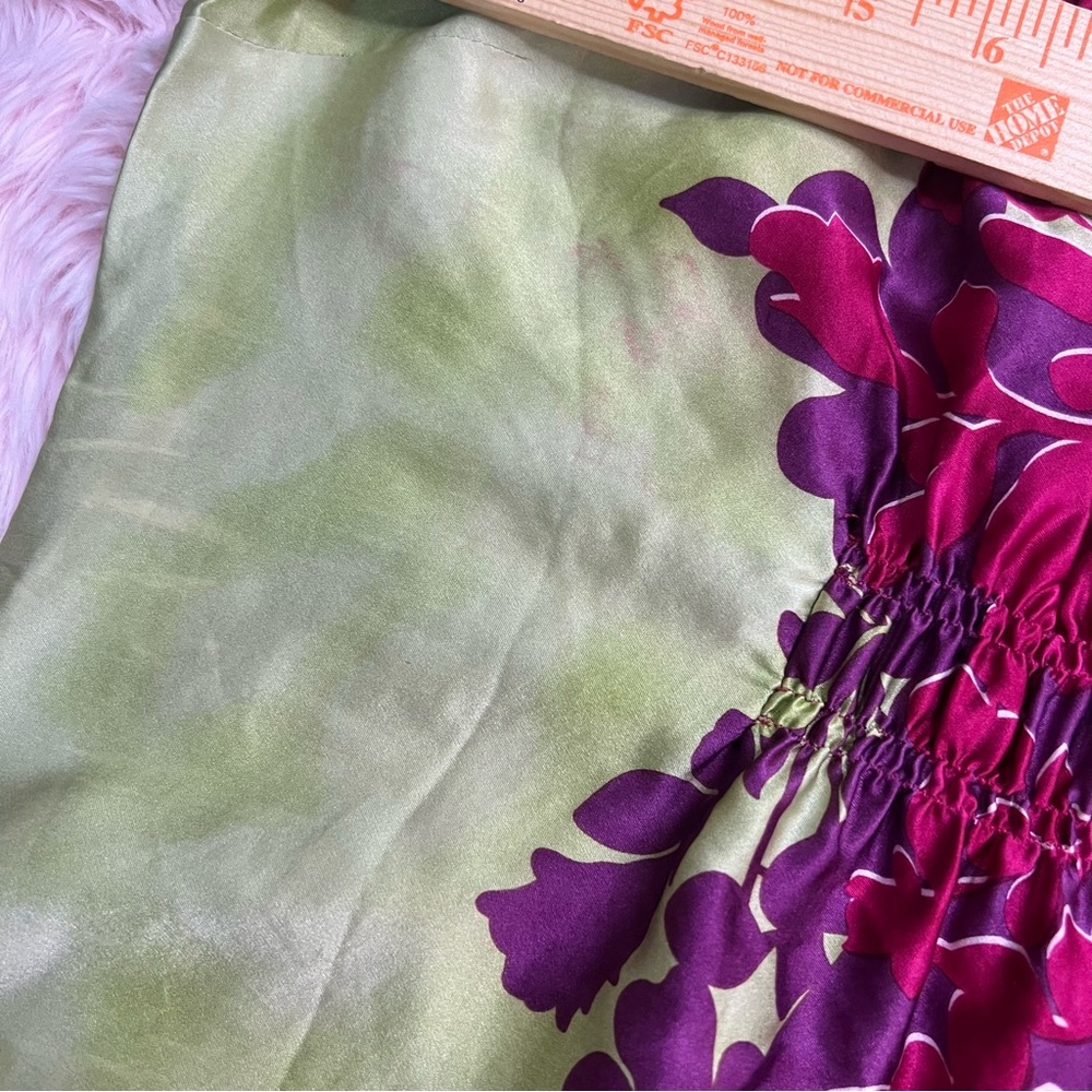 Cabi 100% Silk Pink Green Floral Stripe Color Block Sleeveless Tunic Blouse Sz S - Picture 10 of 11